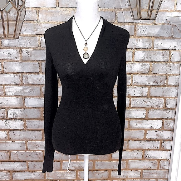 Express Black V-Neck Faux Wrap Sweater, Size